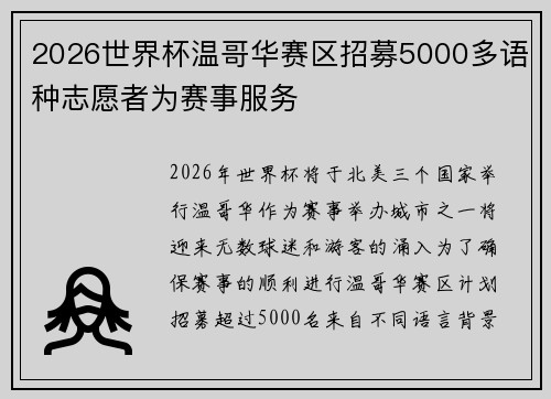 2026世界杯温哥华赛区招募5000多语种志愿者为赛事服务